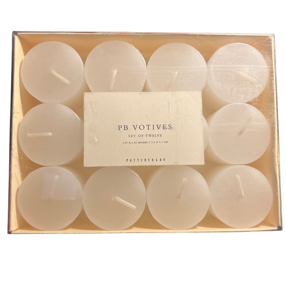 Pottery Barn PB Votives Set of 12 White Wax Candles 1.37" x 1.45" New Box